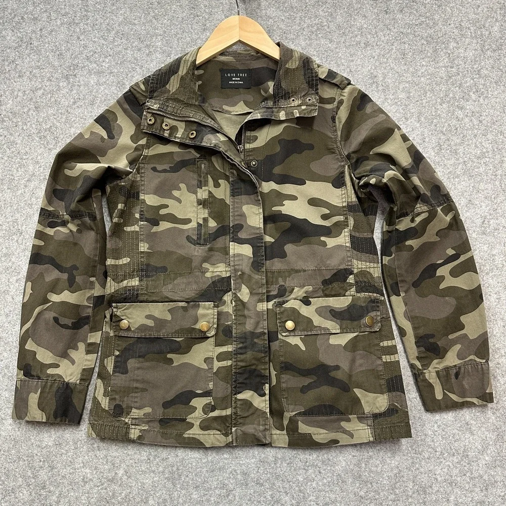 Love Tree Jacket Womens M Utility Military Style Camo Full‎ Zip Snap Pockets